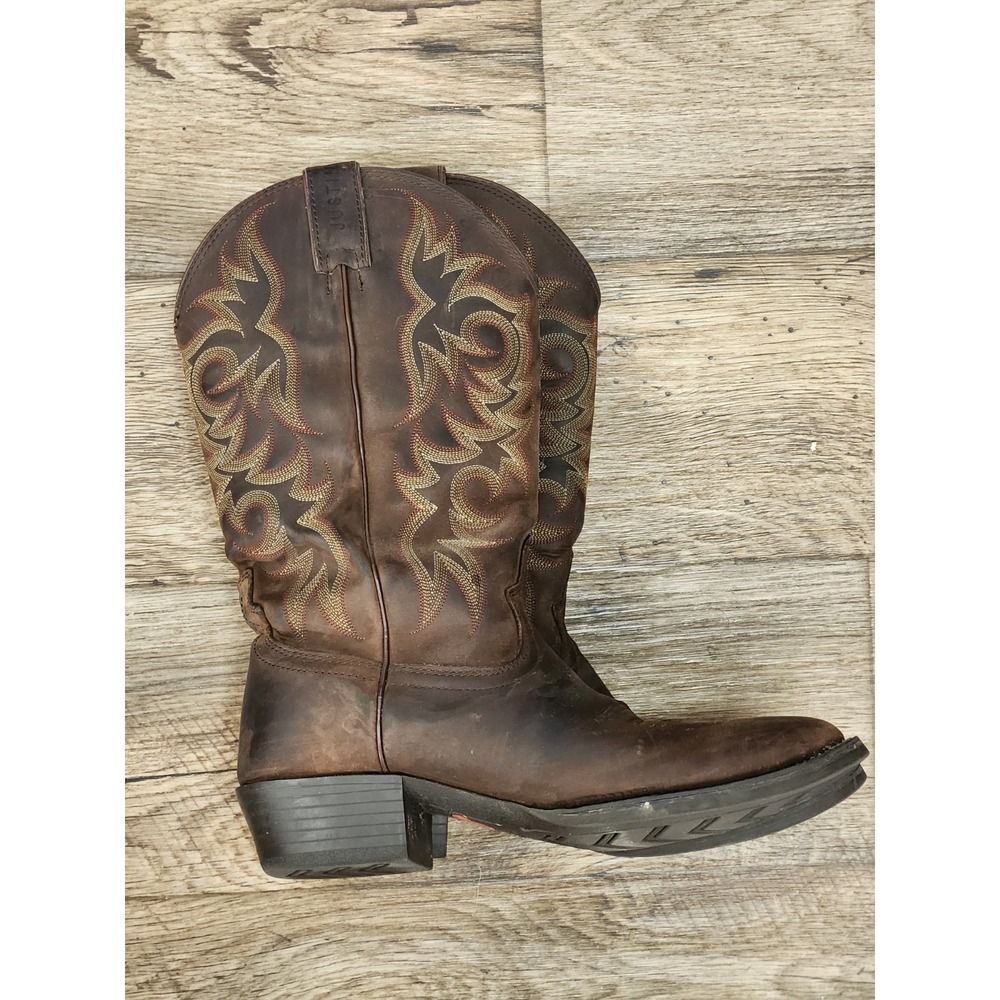 Justin Men's Boots Cowboy Western Round Toe Leather Upper Brown 9D Sz 9 - XJ1410